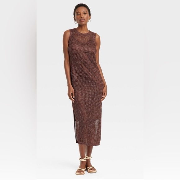 a new day Dresses & Skirts - A New Day- Openwork Midi Tank Dress Brown/Gold